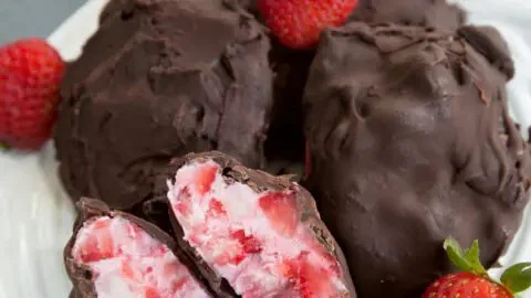 Chocolate covered strawberry yogurt bites, a delicious sweet treat