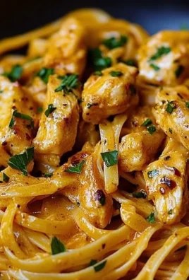 Delicious Cowboy Butter Chicken Linguine served with fresh herbs and spices.
