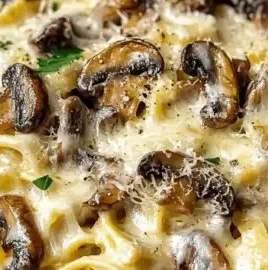 Creamy mushroom gruyere pasta served in a bowl, perfect for comfort food lovers.