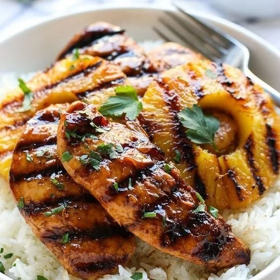 Hawaiian Chicken with Pineapple and Coconut Rice