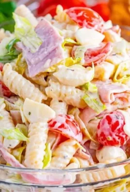 Italian Grinder Pasta Salad with fresh vegetables and dressing