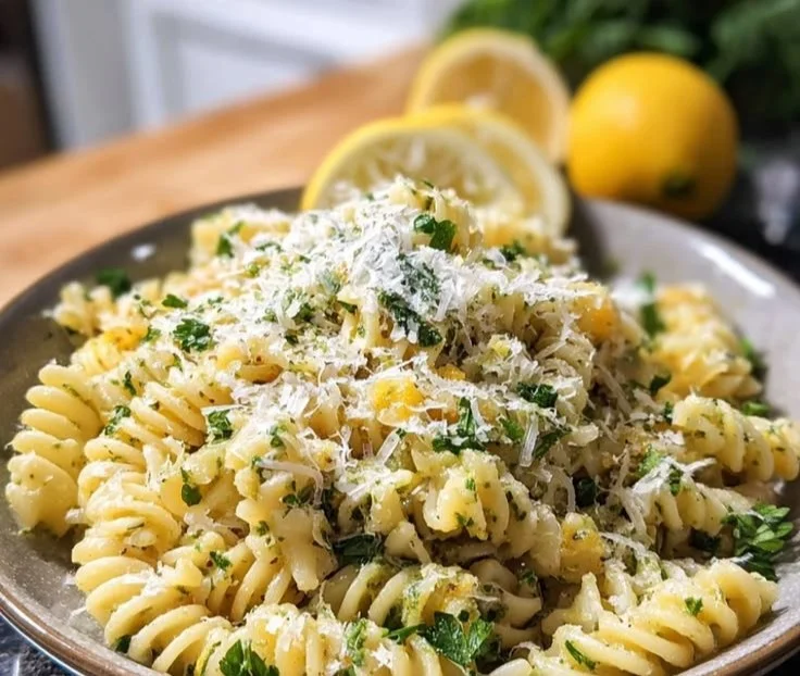 Delicious Lemon Parmesan Pasta Salad with fresh ingredients and zesty dressing