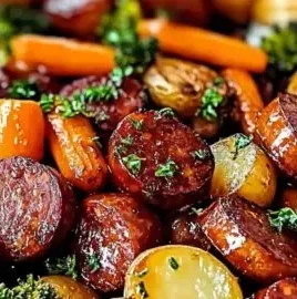 One-pan honey garlic kielbasa dish with colorful veggies
