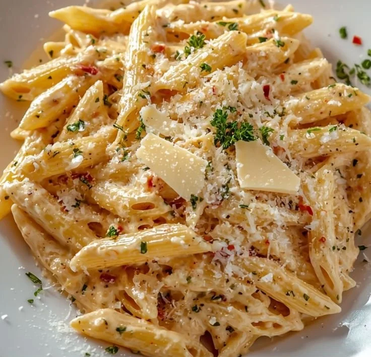 Delicious one pot creamy garlic pasta served in a bowl