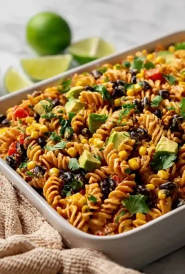 Quick high protein Southwest pasta salad with colorful veggies and beans