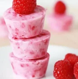 Delicious homemade Raspberry Frozen Yogurt Bites served in a bowl