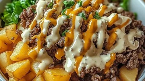 Savory smash burger bowl with fresh ingredients for a guilt-free meal