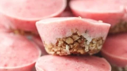 Skinny Frozen Strawberry Bites served in a bowl, perfect for a healthy snack.