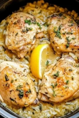 Slow Cooker Lemon Herb Chicken served with rice and herbs on a plate