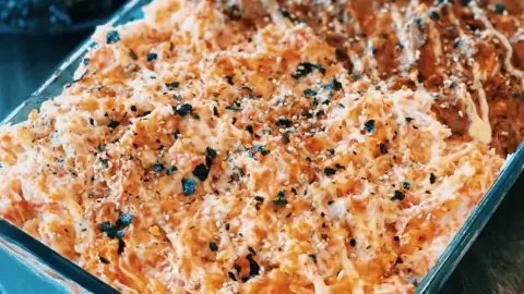 Delicious Spicy Tuna and Creamy Crab Sushi Bake ready to serve.