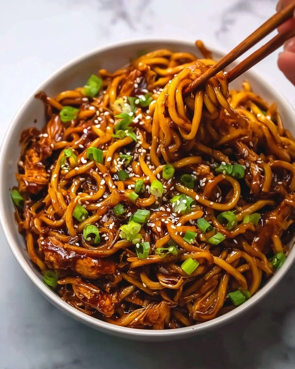 Sticky Garlic Chicken Noodles with vibrant vegetables