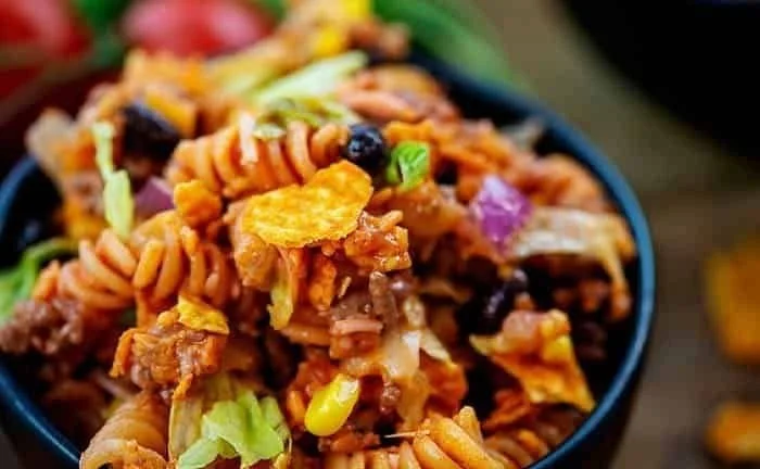 Delicious Taco Pasta Salad with fresh ingredients and vibrant colors