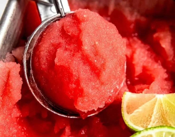 Delicious homemade watermelon sorbet served in a bowl