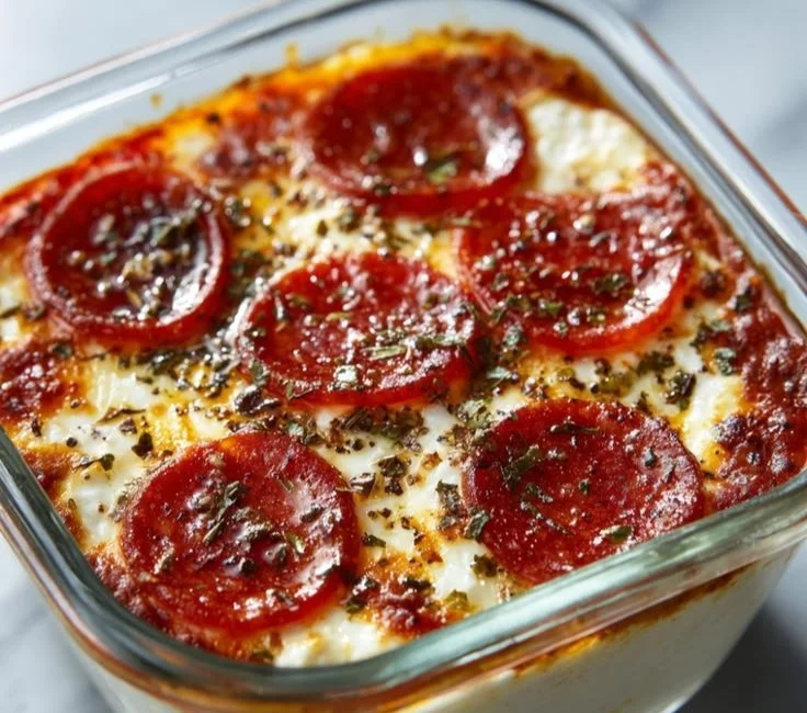Cottage cheese pizza bowl with fresh toppings and herbs