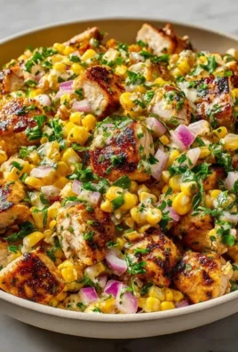 Creamy high protein chicken salad featuring street corn and fresh ingredients