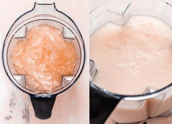 Frosé Palomas cocktail in a glass garnished with lime and salt.