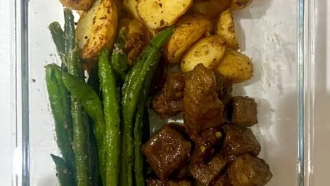 Garlic balsamic steak bites dish with a flavorful glaze