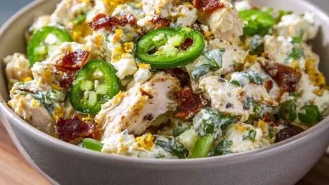 High Protein Jalapeno Popper Chicken Salad Recipe – Low Carb Chicken Salad with Bacon, Cheese & Jalapeños