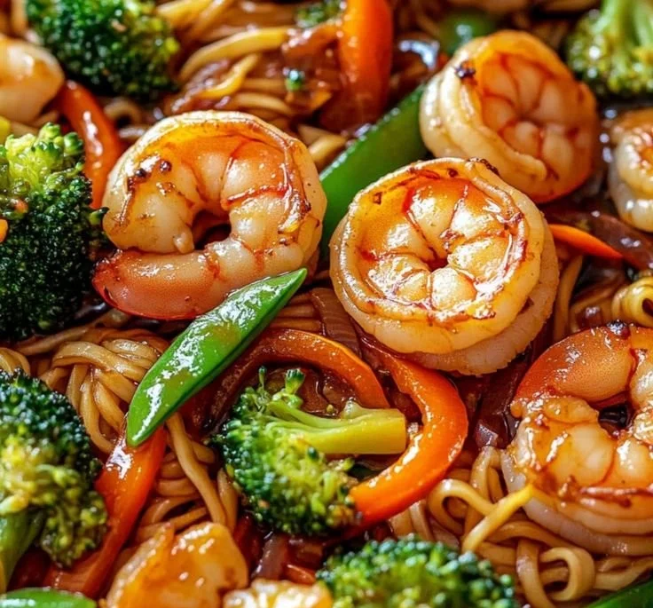High-protein one-pan shrimp stir fry with colorful vegetables