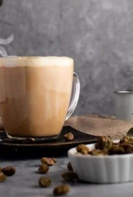 Homemade pistachio latte topped with whipped cream and pistachio nuts