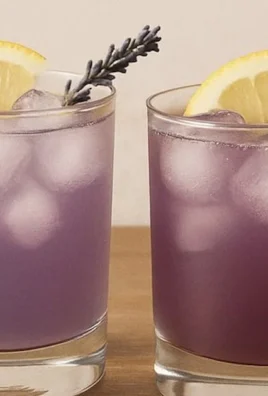 A refreshing lavender mocktail garnished with flowers and lemon.