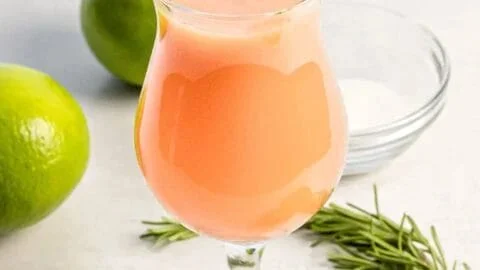 A refreshing glass of Peach Fresh Water garnished with fresh peach slices.
