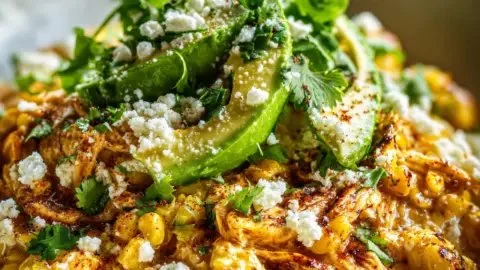 Delicious Mexican Street Corn Chicken Bowls topped with fresh cilantro and lime