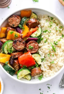 Quick and easy air fryer chicken sausage with colorful veggies