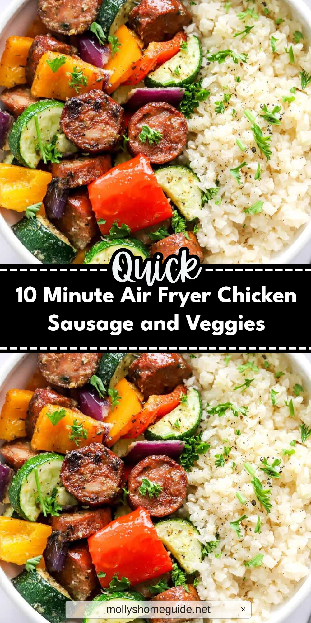 10 Minute Air Fryer Chicken Sausage and Veggies