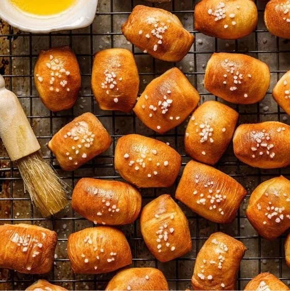 Fluffy air fryer pretzel bites served on a plate