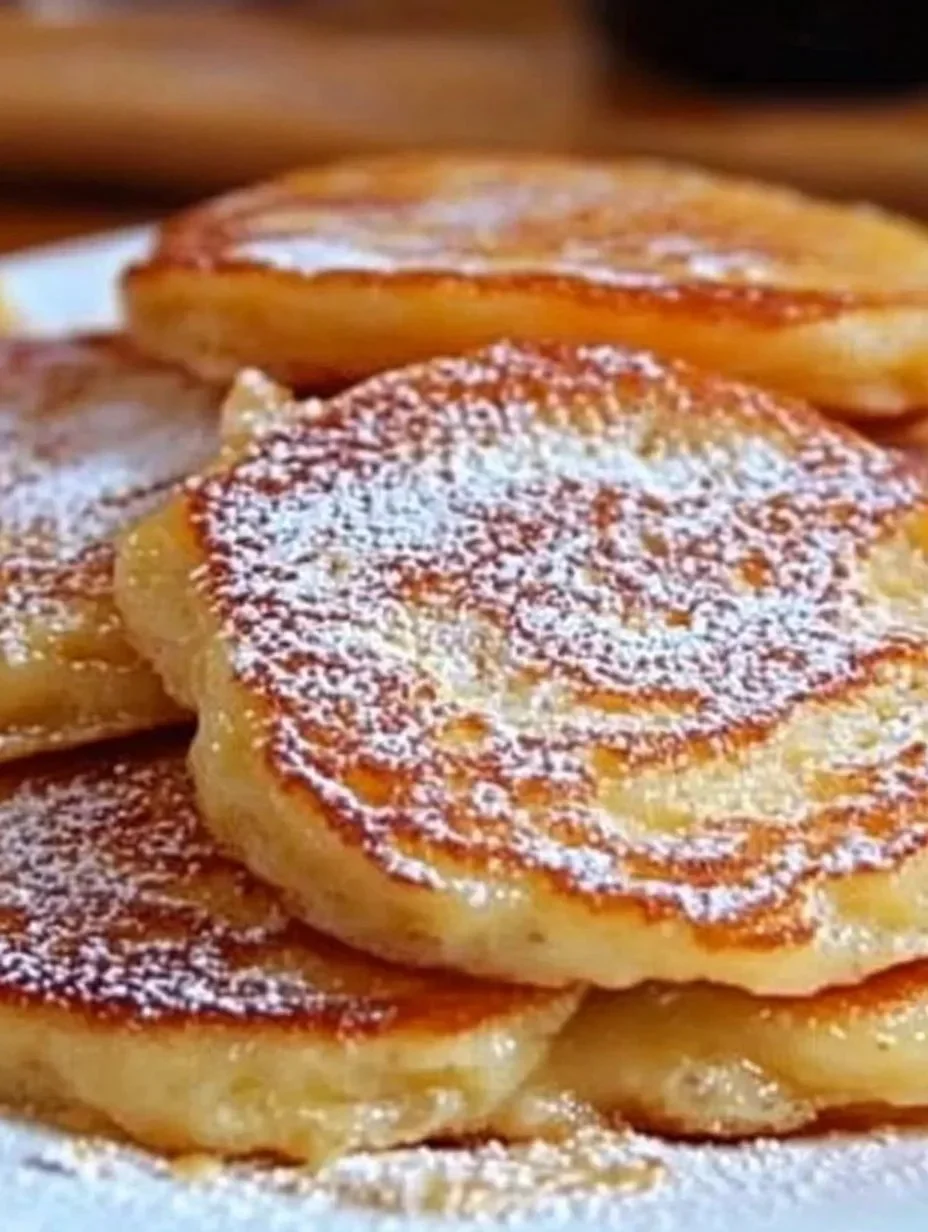 Delicious apple yogurt pancakes stacked on a plate with syrup and fresh apples