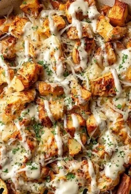 Baked garlic parmesan chicken with seasoned potatoes for a tasty dinner.