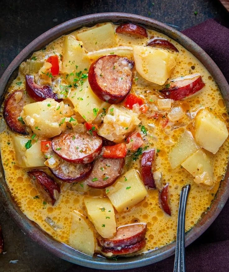 Bowl of spicy and creamy Cajun Potato Soup garnished with green onions
