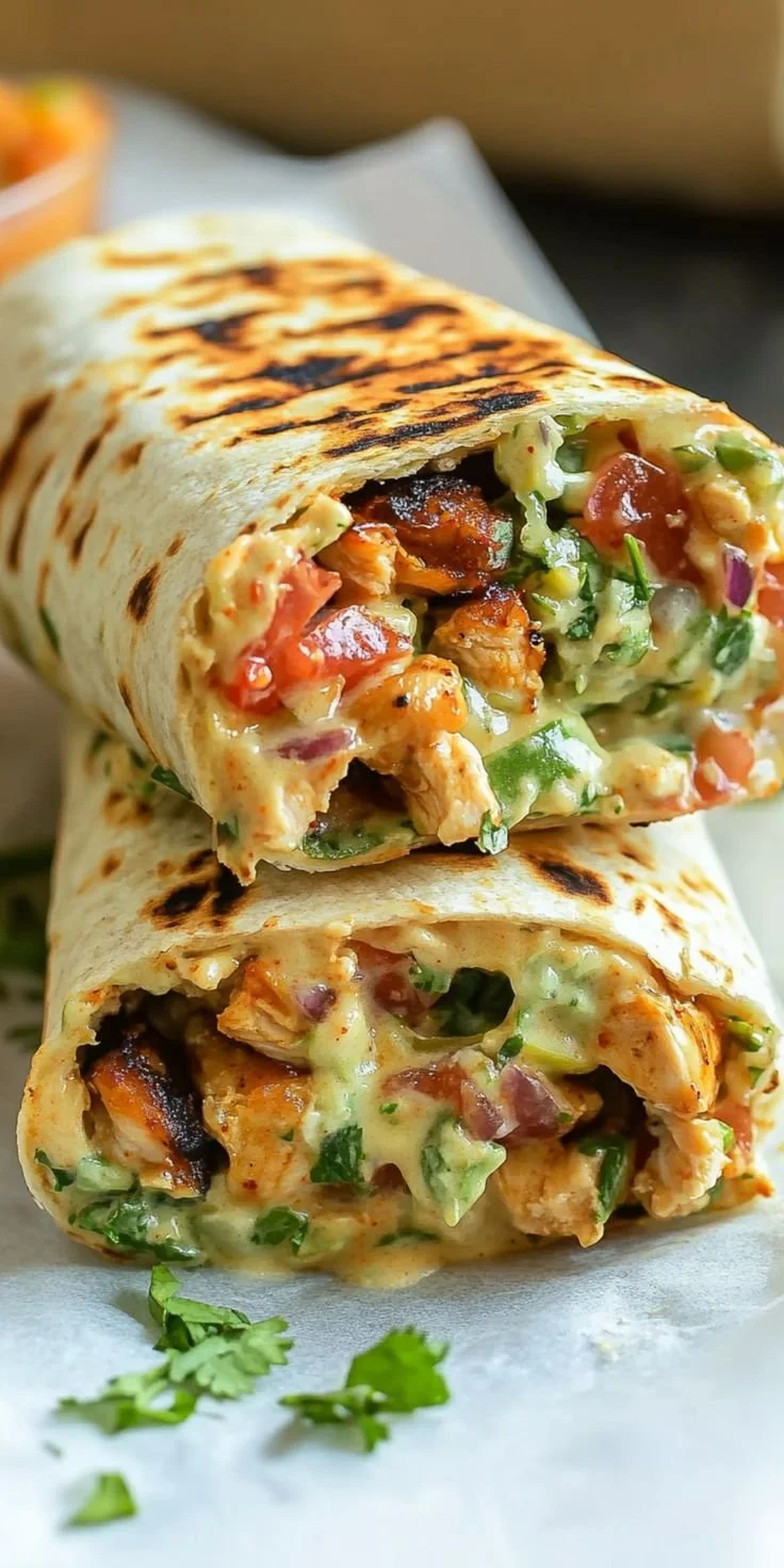 Chipotle Ranch Grilled Chicken Burrito with toppings and side ingredients