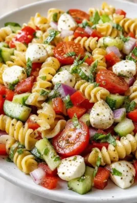 Delicious Cold Summer Pasta Salad with fresh vegetables and dressing