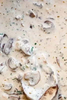 Delicious creamy mushroom pasta sauce ready to serve over pasta.