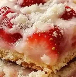 Delicious strawberry shortcake bars with fresh strawberries and whipped cream
