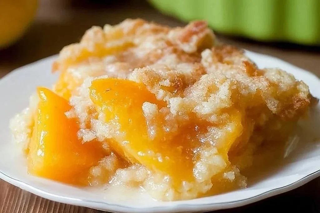 Delightfully simple peach cobbler with juicy peaches and golden crust
