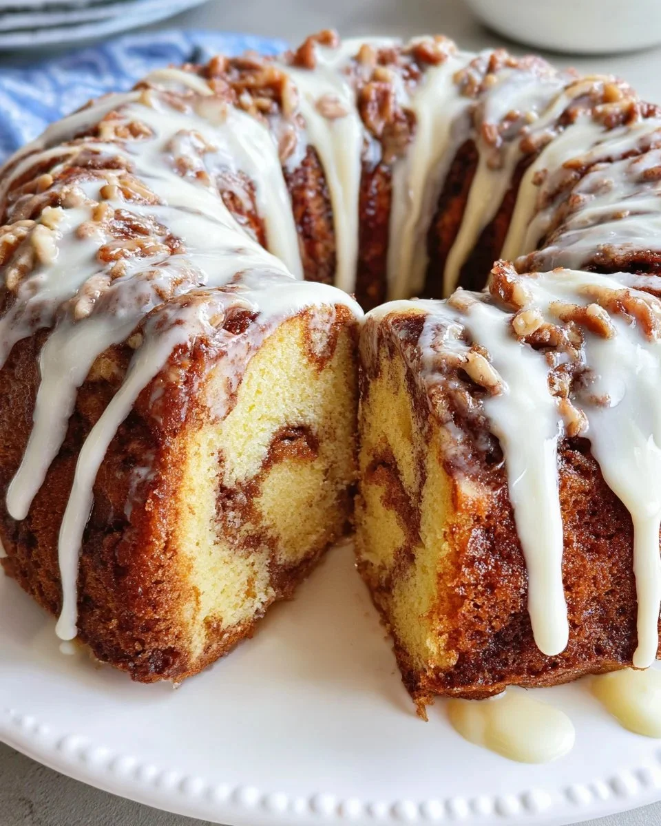 Delicious Easy Cinnamon Roll Bundt Cake with cream cheese glaze
