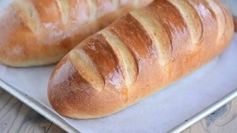 Loaves of easy homemade French bread fresh out of the oven.