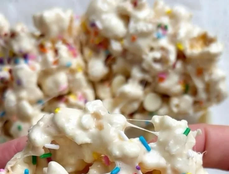 Colorful Funfetti Marshmallow Popcorn Treats on a serving platter