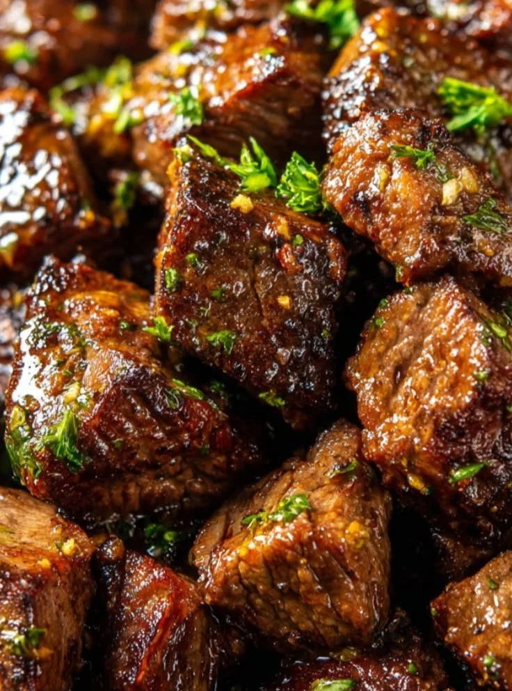 Delicious garlic butter steak bites served on a plate