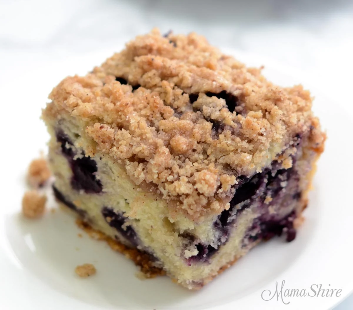 Gluten-Free Blueberry Coffee Cake topped with fresh blueberries and a crumbly topping