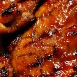 Grilled spicy BBQ chicken thighs with a smoky glaze on a barbecue grill