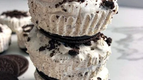 Healthy no-bake Oreo cheesecake bites on a plate ready to serve.