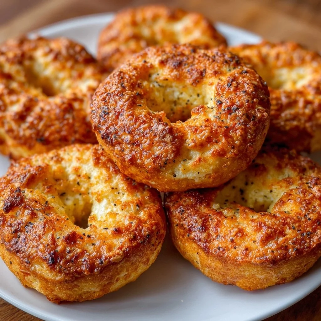 Freshly made high protein cottage cheese bagels on a wooden table