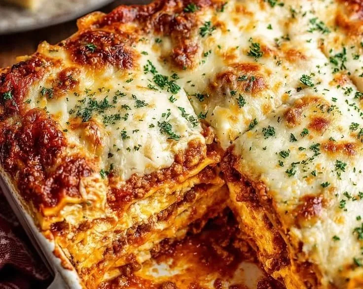 Delicious homemade lasagna with layers of cheese and rich sauce