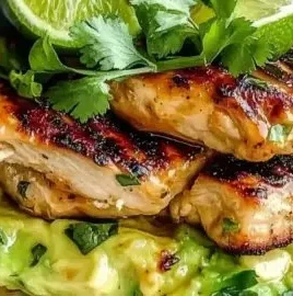Delicious honey lime chicken avocado dish served on a plate
