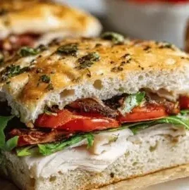 Italian Turkey Focaccia Sandwich packed with fresh ingredients and flavors