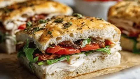 Italian Turkey Focaccia Sandwich packed with fresh ingredients and flavors